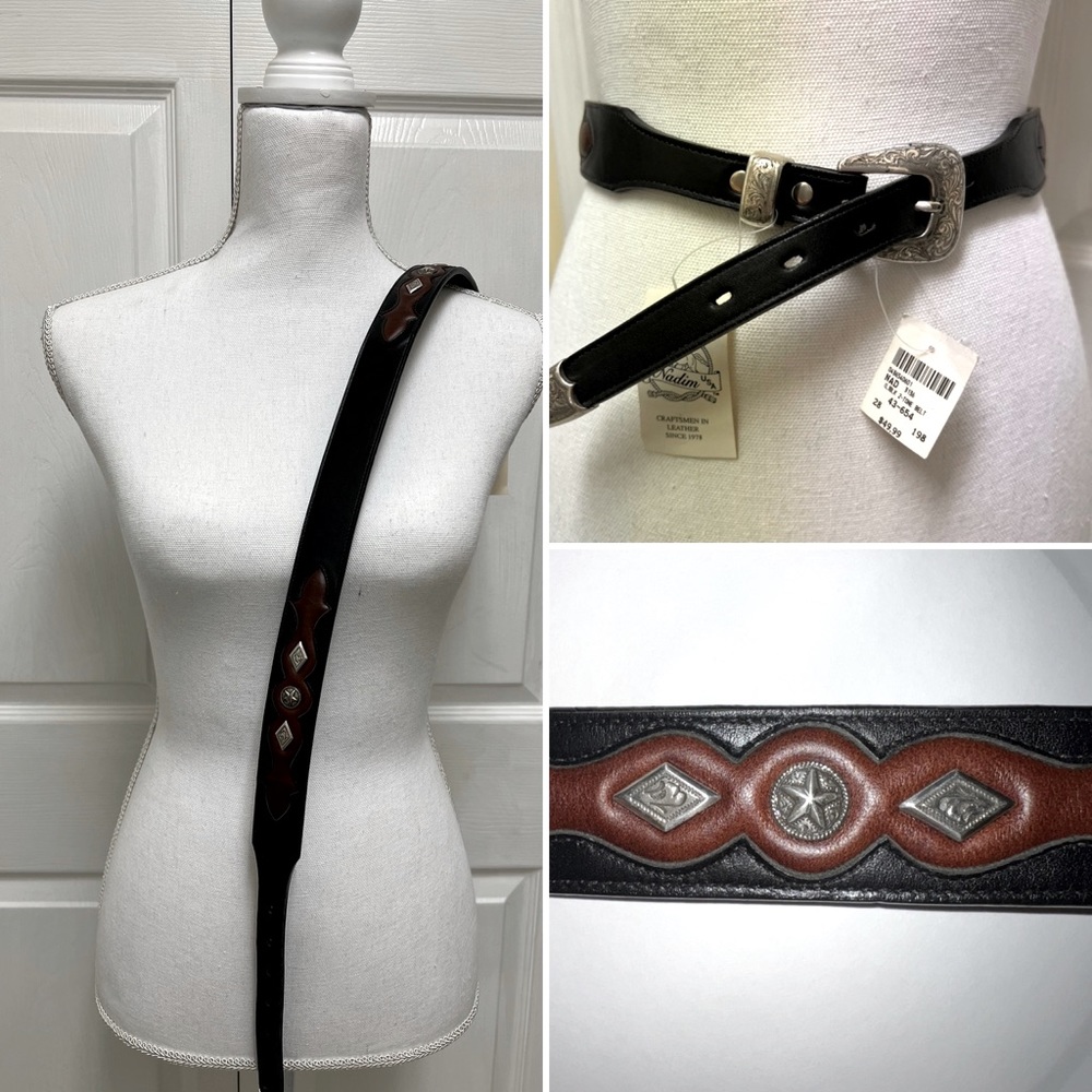 Nadim | NWT Women’s Black 2-Tone “Cowgirl” Leather Belt | Size 28”